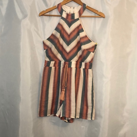 CRYSTAL SKY  The Chevron Bodice Striped Halter Romper Size M - Picture 1 of 11